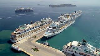 Seven cruise ships docking in Corfu port