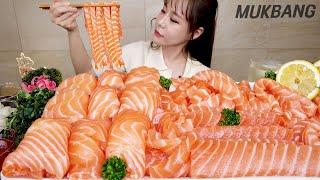 SUB) 연어를 왕창 먹어보자  연어회 연어국수 연어초밥 하이볼 먹방 RAW SALMON SUSHI SEA GRAPES SEAFOOD REAL SOUND ASMR MUKBANG