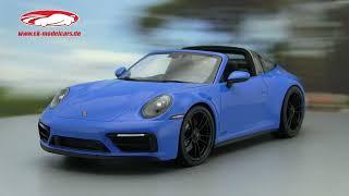 ck-modelcars-video: Porsche 911 (992) Targa 4 GTS Baujahr 2021 blau Minichamps