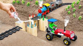 DIY tractor making mini Railway for Train safety | How to build safe rails for trains