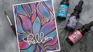 Dramatic Watercoloring with Distress Reinkers (featuring Long Line Leaves Background)