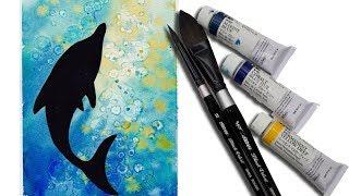 Watercolor Dolphin for beginners painting the Ocean  alcohol technique | TheArtSherpa