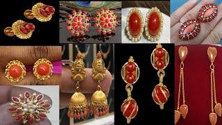 Latest gold and coral earrings design and weight 2023||ಹವಳದ ಓಲೆಗಳು #coraljewerly #goldearrings