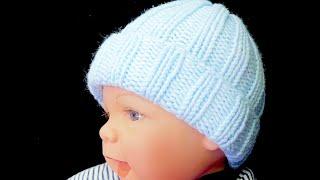 Easy peasy knit baby beanie hat from Newborn and up to 24 Months IN THE ROUND