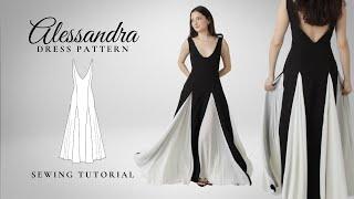 Maxi Dress with Godets and V-Neck Sewing Tutorial- Alessandra Sewing Pattern