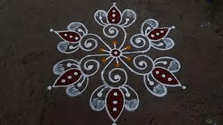 simple and easy lotus kolam 3*2dots small beautiful rangoli design