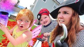 PiRATE vs FAiRY - Backyard Magic Battle!!  Niko & Mom make Floor is Lava for Adley’s Hidden Gold ️