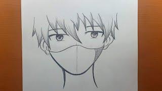 Dessiner un anime crayon facile  | comment dessiner anime garçon portant un masque