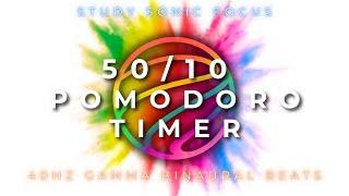 50/10 Pomodoro Timer with Binaural Beats - Cognitive Clarity 40Hz Gamma Wave Music for Study + Focus