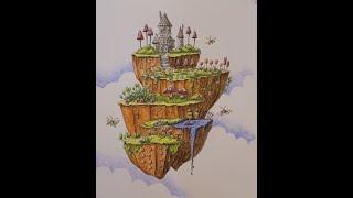 Pt 2 Finishing Magical Worlds Coloring Page with watercolor pencils