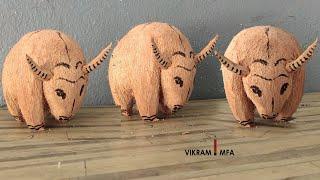 How to make a Bull cow  carving from coconut handicrafts | home decore