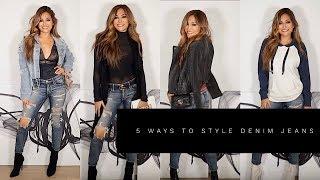 5 WAYS TO STYLE DENIM JEANS | Lina Noory