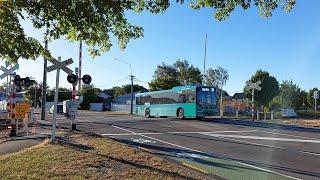 Volvo B7RLE GB1043 on 130 Hornby at Kilmarnock Street Level Crossing Riccarton.