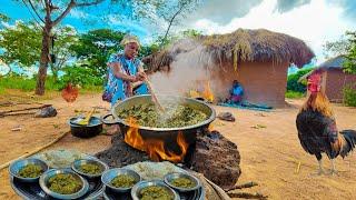 Cooking Delicious African Traditional vegetables With Corn Flour For Lunch