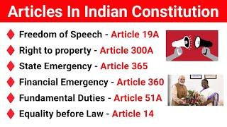 Important Articles of Indian constitution | Important Articles MCQ