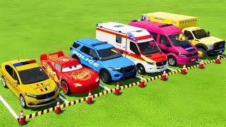 TRANSPORTING ALL POLICE CARS & AMBULANCE EMERGENCY VEHICLES WITH TRUCKS ! Farming Simulator 22