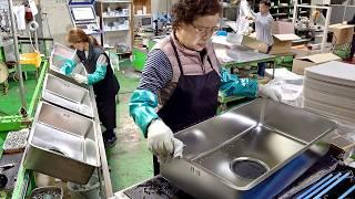 Process of Mass Producing Kitchen Sinks by Automated Robots. Amazing Stainless Sink Factory