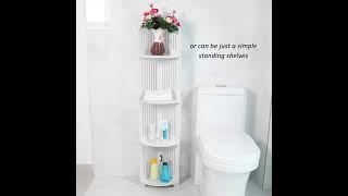 Standing Corner White Wooden Shelves For Bathrooms