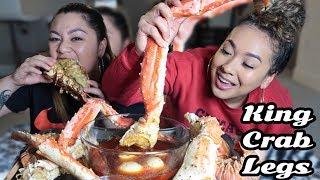 KING CRAB LEGS AND FRIED LOBSTER TAILS MUKBANG!!! (BUTTER SAUCE AND LEMON SAUCE)