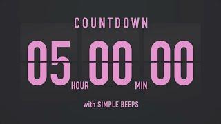 5 Hour Countdown Timer ⏳ Flip Clock with Simple Beeps 