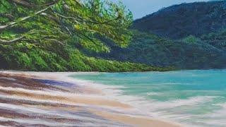 Painting Beach Lanscape with Beautiful views of Trees and Mountains Time Lapse |Episode45