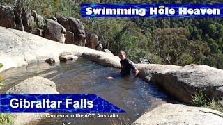 Swimming next to 50 m precipice at Gibraltar Falls near Canberra in the ACT, Australia