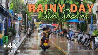 [4K UHD] Walking in The Sun Shower | Rainy Day Walk around University in Bangkok