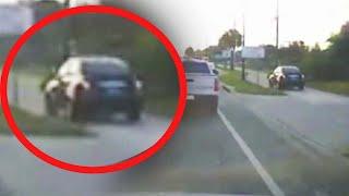 Car Drives on Sidewalk to Avoid Traffic