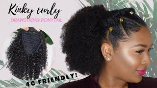 NATURAL AFRO KINKY CURLY DRAWSTRING PONYTAIL || EASY AFRO Kinky for 4b/4c hair