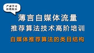 自媒体运营抖音算法技术视频号抖音推荐算法类目结构，薄言seo自媒体学习是专业自媒体平台抖音算法推荐流量技术课程帮助新人如何做抖音，抖音算法技术是新媒体研究抖音推荐的方法，新媒体运营抖音运营抖音SEO