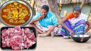 MUTTON CURRY recipe cooking & eating by our santali tribe old couple || mutton curry