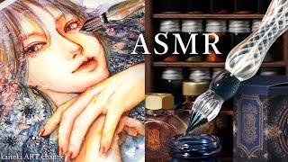 ASMR | Glass Dip Pen DrawingA girl and flowers by sparkling inks