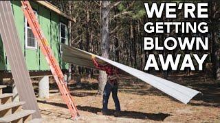 Battling the Wind: The Most Dangerous Part of the Build Yet | One Man Off-Grid Metal Roof Install