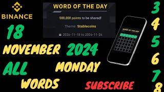 Wodl 18 November | Theme stable Coins Wotd | Binance word of the day | Wodl answer today#wodlanswers