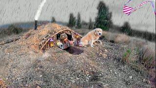 SURVIVING extreme weather. Building SHELTER underground. BUSHCRAFT. Camping in the rain