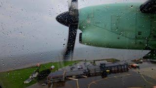 Rainy Takeoff - Widerøe Dash 8 -100 departure from Stokmarknes, Norway