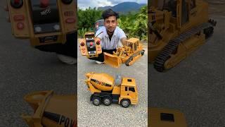 RC Bulldozer and Remote wala Cement Mixer Truck 