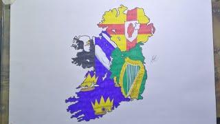 Drawing Ireland provinces flag map | Irish Provinces flag map | Léarscáil bratach Chúigí na hÉireann