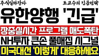 [유한양행 주가 조교수]  장중실시간 프로그램 매도폭탄 터졌다 NH투자 큰손 풀매집 시그널 미국대선리스크 '이렇게' 대응하세요