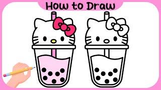 How to Draw Hello Kitty Boba Drink step by step