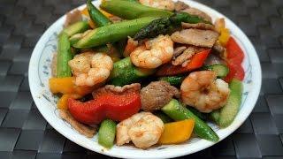 Hong Kong Recipe : Stir-fried Asparagus with Shrimp and Pork