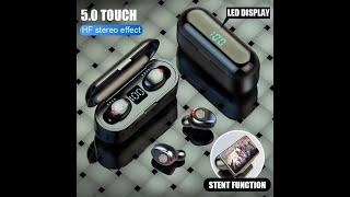 High-Tech Earbuds F9 TWS Wireless Bluetooth V5.0 Stereo Hifi Sound 2000 mAh LED Display Charging Pot