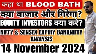 BLOOD BATH बाजार और गिरेगा?EQUITY INVESTORS क्या करे?NIFTY & SENSEX EXPIRY BNIFTY ANALYSIS 14 Nov