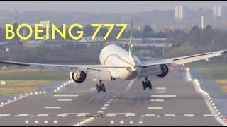 Boeing 777 Crosswind landing and takeoff during strong gusty winds