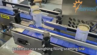 Automatic #rice 4 head linear weigher filling machine, #Tin can sealing machine with simple nitrogen