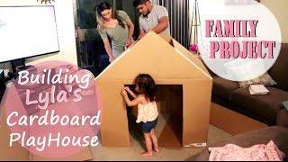 Family Building A House Together | How To Build A Playhouse Out of Cardboard Box