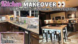 KITCHEN BACKSPLASH MAKEOVER ON A BUDGET + Under Cabinet Lighting #mobilehomemakeover