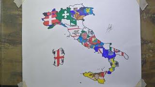 Drawing Italy Regions flag map | Italian regional flags | Mappa della bandiera della regione Italia