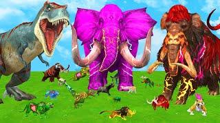 5 Giant Mammoth Elephant Cow Vs Monster Dinosaur Vs 5 Giant Lion Tiger Cub Saved By Woolly Mammoth
