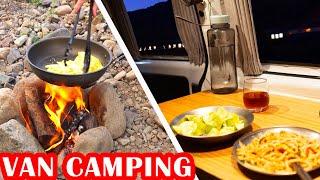 CAR CAMPING LIFE: SLEEPING IN A SIMPLE CAMPER VAN:  My dog ​​learned to swim | COOKING, ASMR